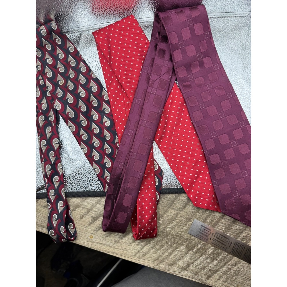 Lot 3 Mens Silk Ties Brooks Brothers Erreuno Milano Apt 9 Red Burgundy Pattern